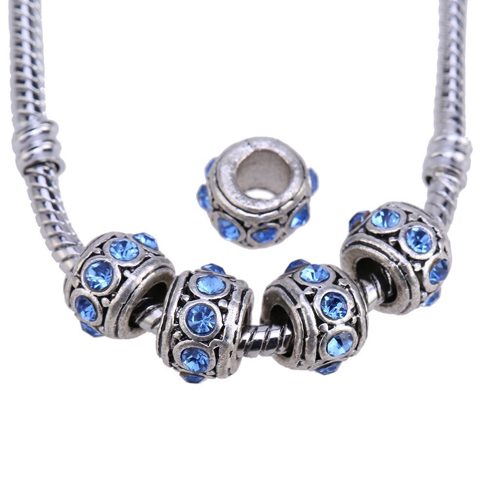 6183 Blue Crystal Beads, Silver Color Charms, Tibetan Spacer Beads